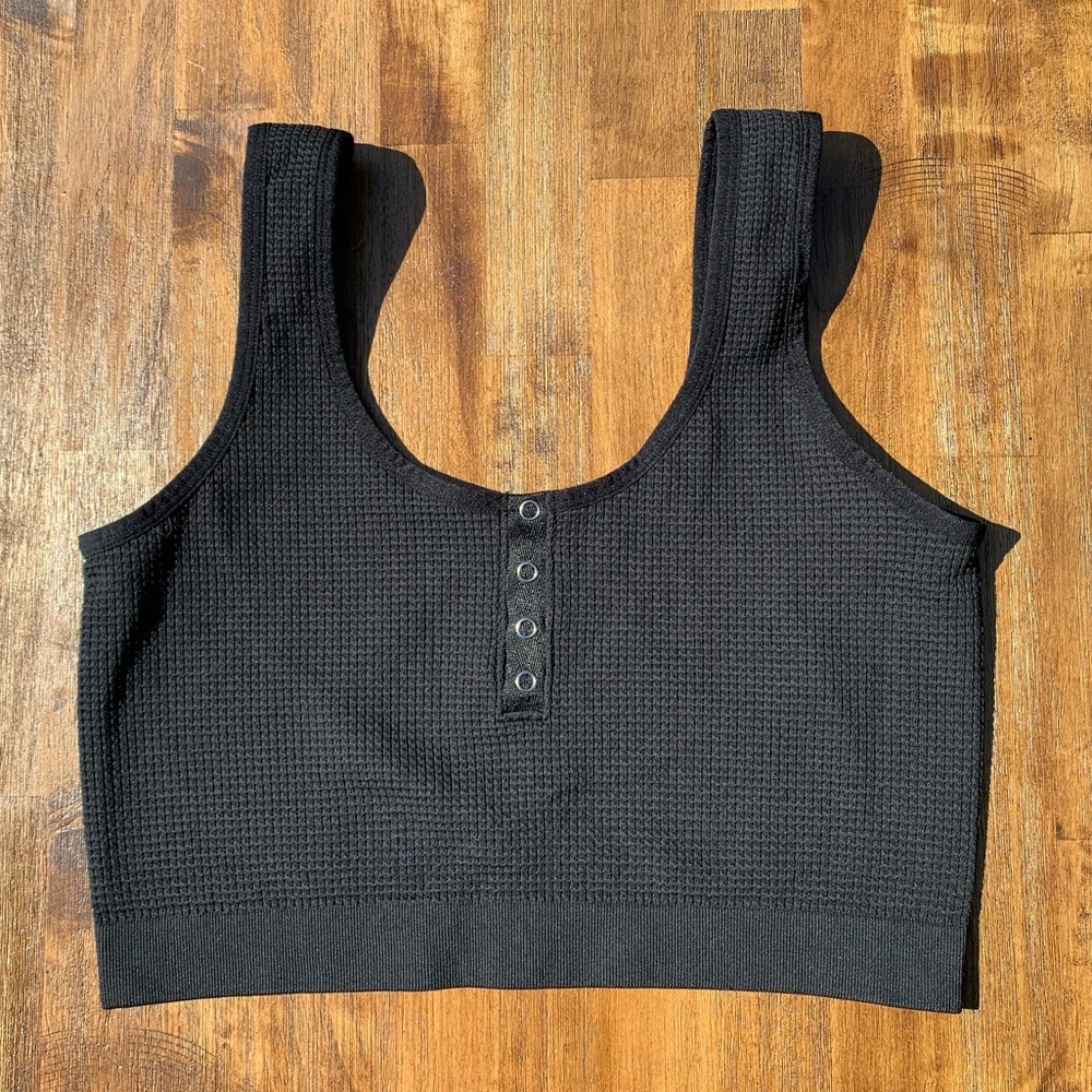 Colsie Waffle Henley Brami Cropped Lounge Top 🧘🏻‍♀️